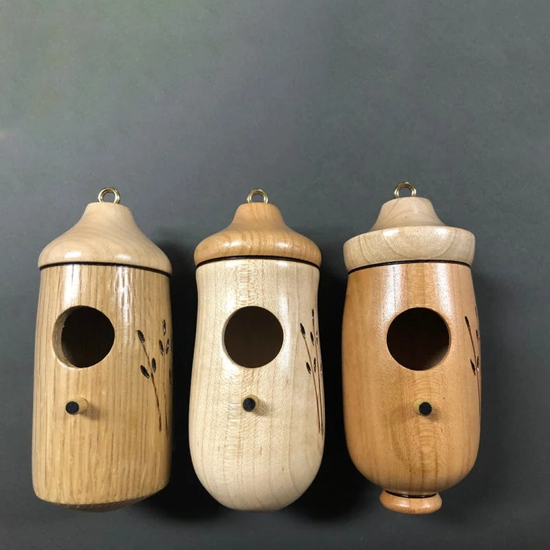 Hummingbird House with Wood Grain Finish and Hanging Loop for Garden Nesting