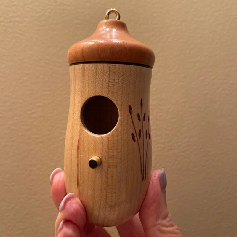 Hummingbird House with Wood Grain Finish and Hanging Loop for Garden Nesting