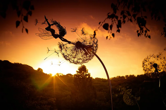 Metal Fairy Garden Stake with Dandelion Design, 25-45 Inches  Tall