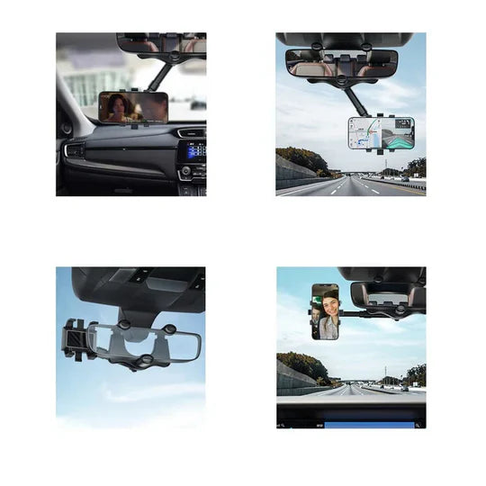 Rotatable and Retractable Car Phone Holder 360 Degree Rear View Mirror Mount