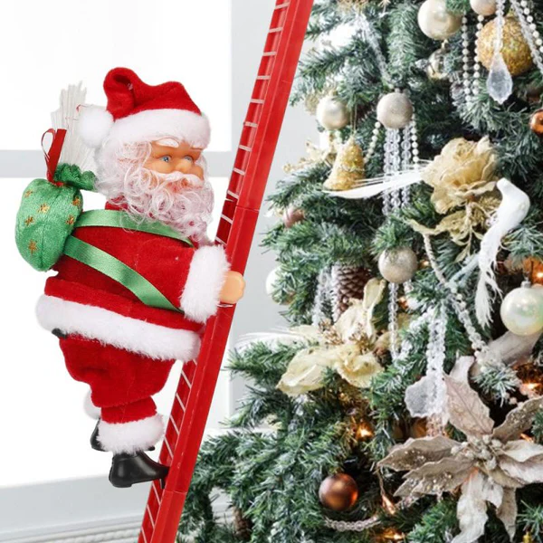 Animated Santa Ornament with Climbing Motion and Warm LED Lights, Plays 15 Holiday Songs