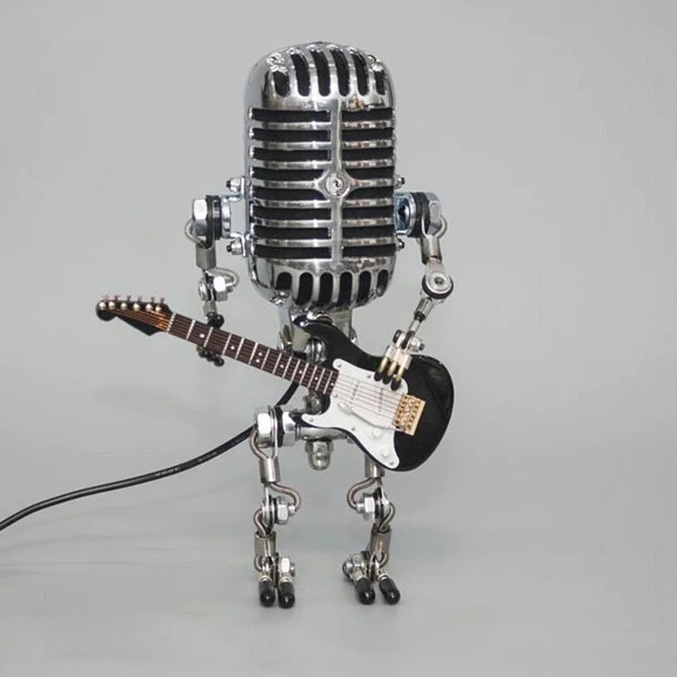 Microphone Table Lamp with Adjustable Joints and LED Bulb, Brass-Hued Metal Accent
