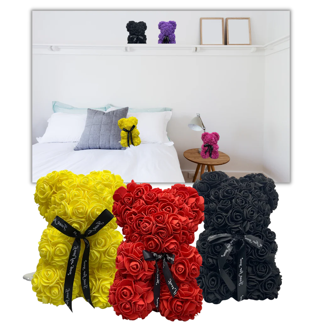 Foam Rose Teddy Bear with Ribbon Neck Detail and Dust Resistant Material