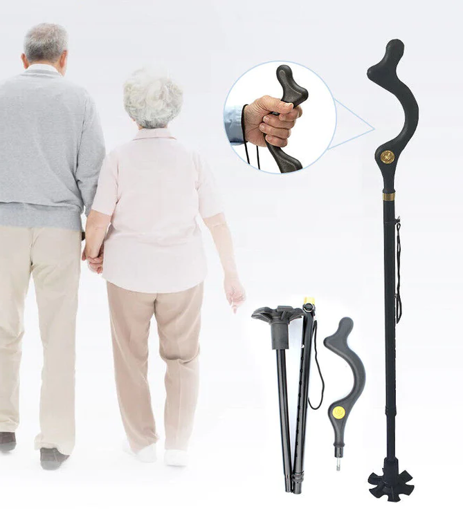 Adjustable Walking Stick with 12 Height Settings and 360-Degree Rotating Tip, 300lb Capacity