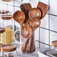 Teak Wood Kitchen Utensils Set with 8-Piece Cooking Tools and Heat-Resistant Handle