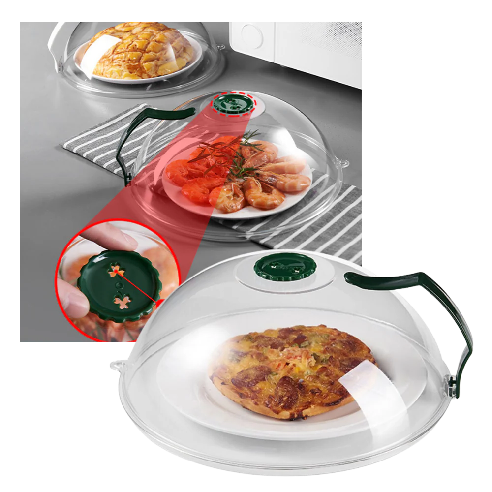 Vented Microwave Food Cover with Steam Vent and Splash Guard for 10.3in Plates