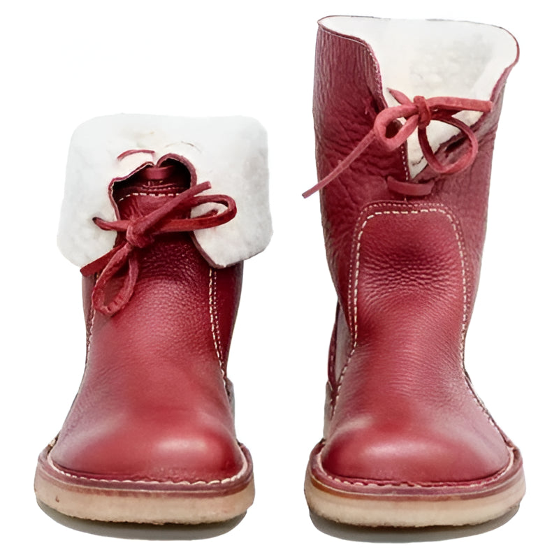 Wool Insulated Boots with Water-Resistant Leather and Crepe Rubber Sole, Fold-Over Cuff