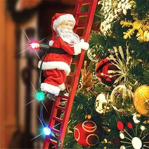 Animated Santa Ornament with Climbing Motion and Warm LED Lights, Plays 15 Holiday Songs