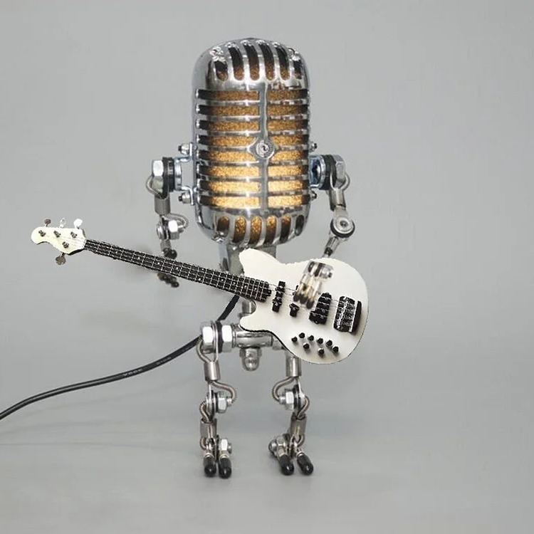 Microphone Table Lamp with Adjustable Joints and LED Bulb, Brass-Hued Metal Accent