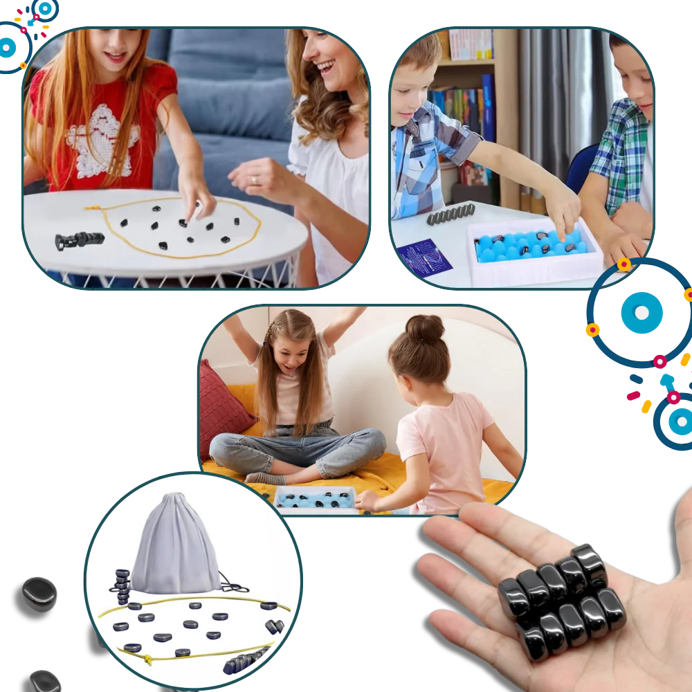 Magnetic Strategy Game with Adjustable Rope Boundary and 20 Pieces