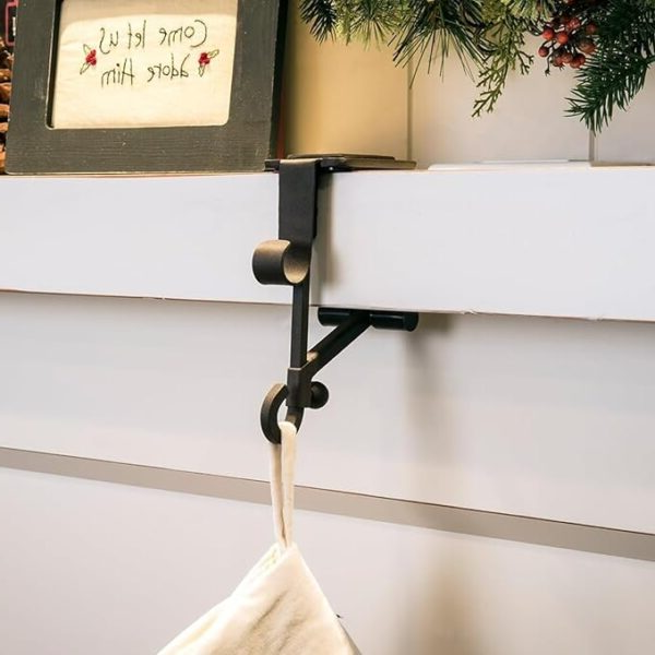 Mantel Stocking Holder with Cantilever Grip and Dual Hooks, Adjustable 0.5-8.5in