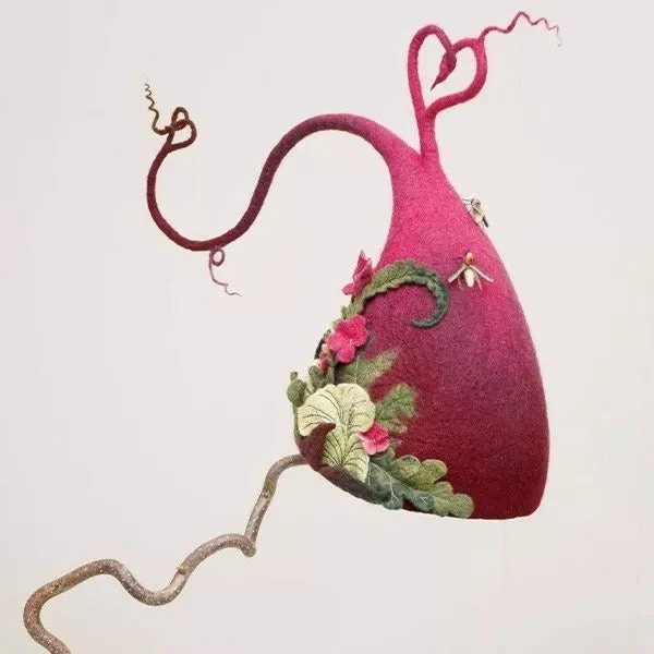 Felt Witch Hat with Merino Wool and Hand Dyed Silk Accents