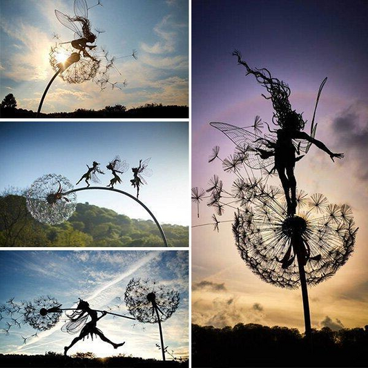 Metal Fairy Garden Stake with Dandelion Design, 25-45 Inches  Tall