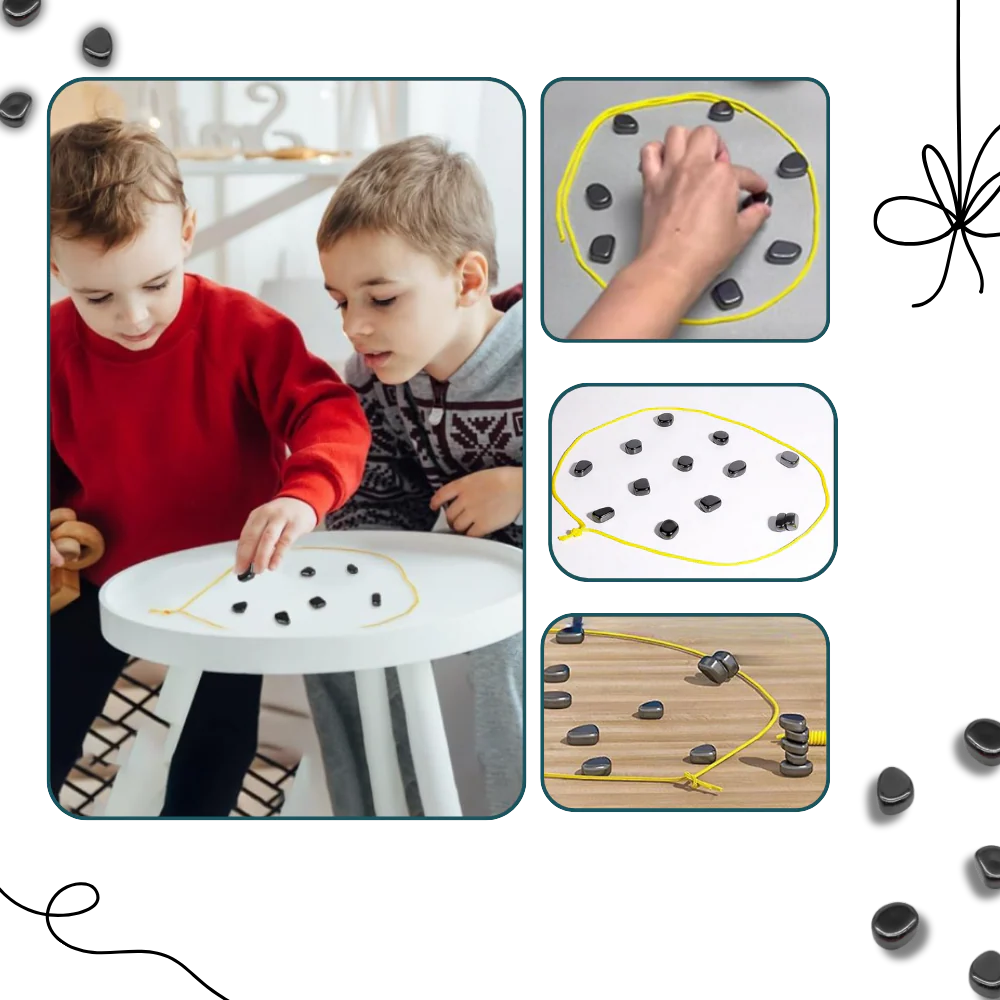 Magnetic Strategy Game with Adjustable Rope Boundary and 20 Pieces
