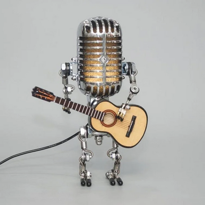 Microphone Table Lamp with Adjustable Joints and LED Bulb, Brass-Hued Metal Accent