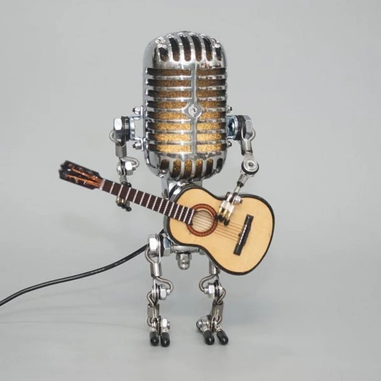 Microphone Table Lamp with Adjustable Joints and LED Bulb, Brass-Hued Metal Accent