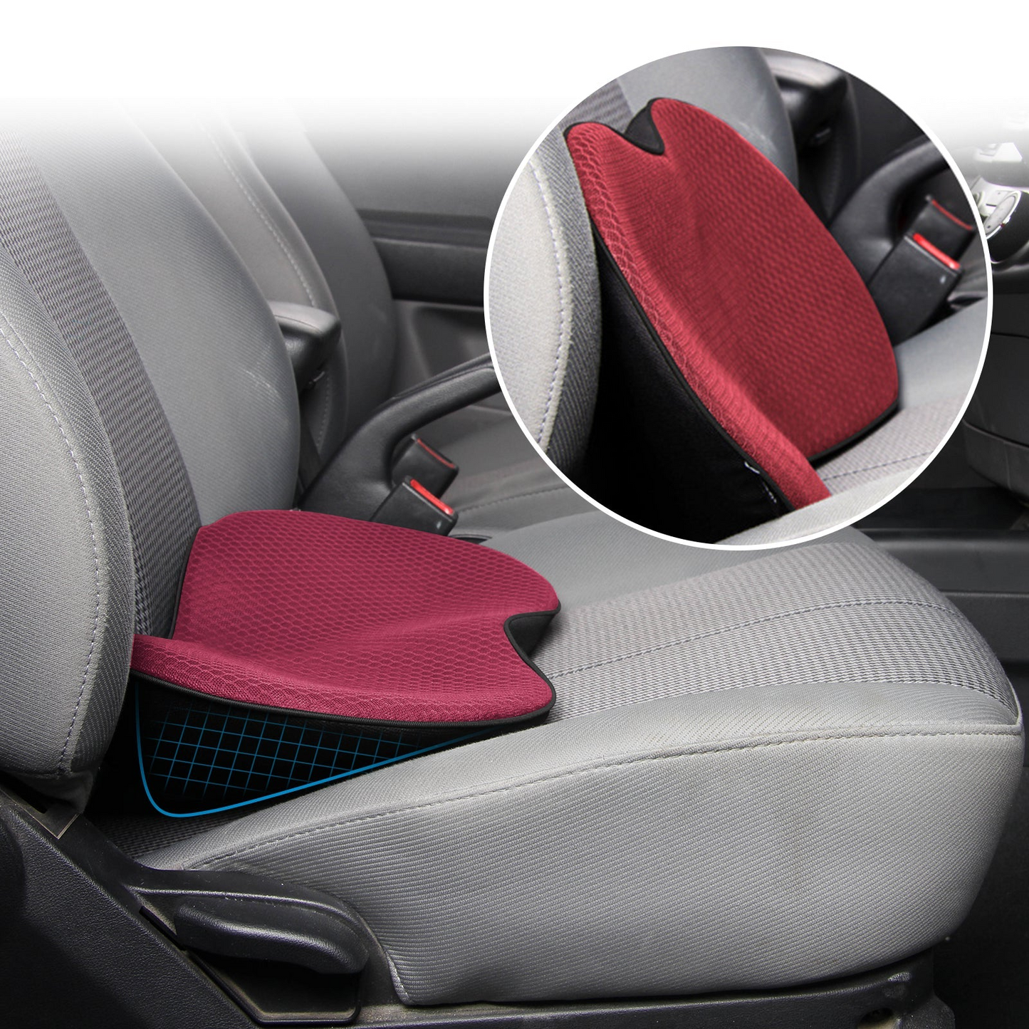 Car Seat Cushion with Memory Foam and 3.5-Inch Height Boost, Removable Breathable Cover