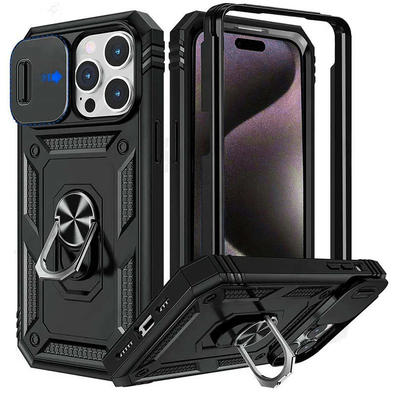 Phone Case with Magnetic Kickstand and Camera Slider for Models 12-16