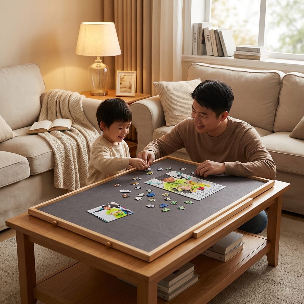 Puzzle Assembly Table with Four Storage Drawers and Auxiliary Board