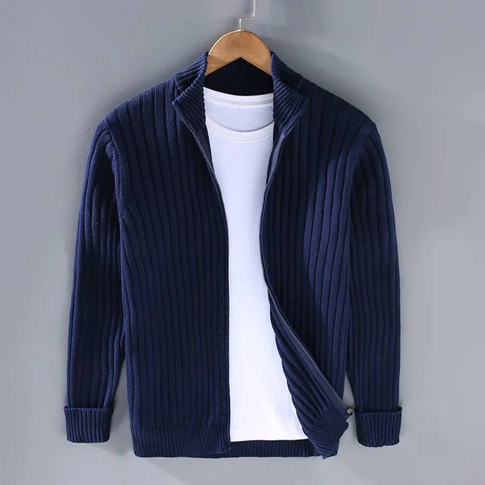 Slim Fit Zip Cardigan with Soft Knit Fabric and Ribbed Cuffs All Vera Mart