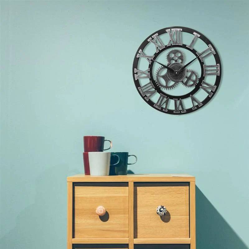 Industrial Wall Clock, Vintage Mechanical Design for Home or Office