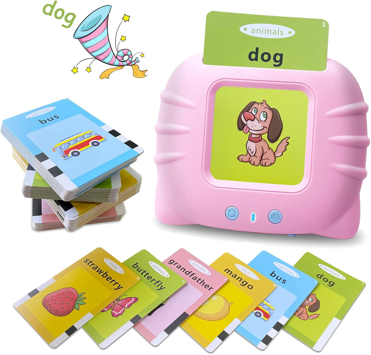Audio Flash Card Speaker with 112 Double-Sided Cards and Sound Effects
