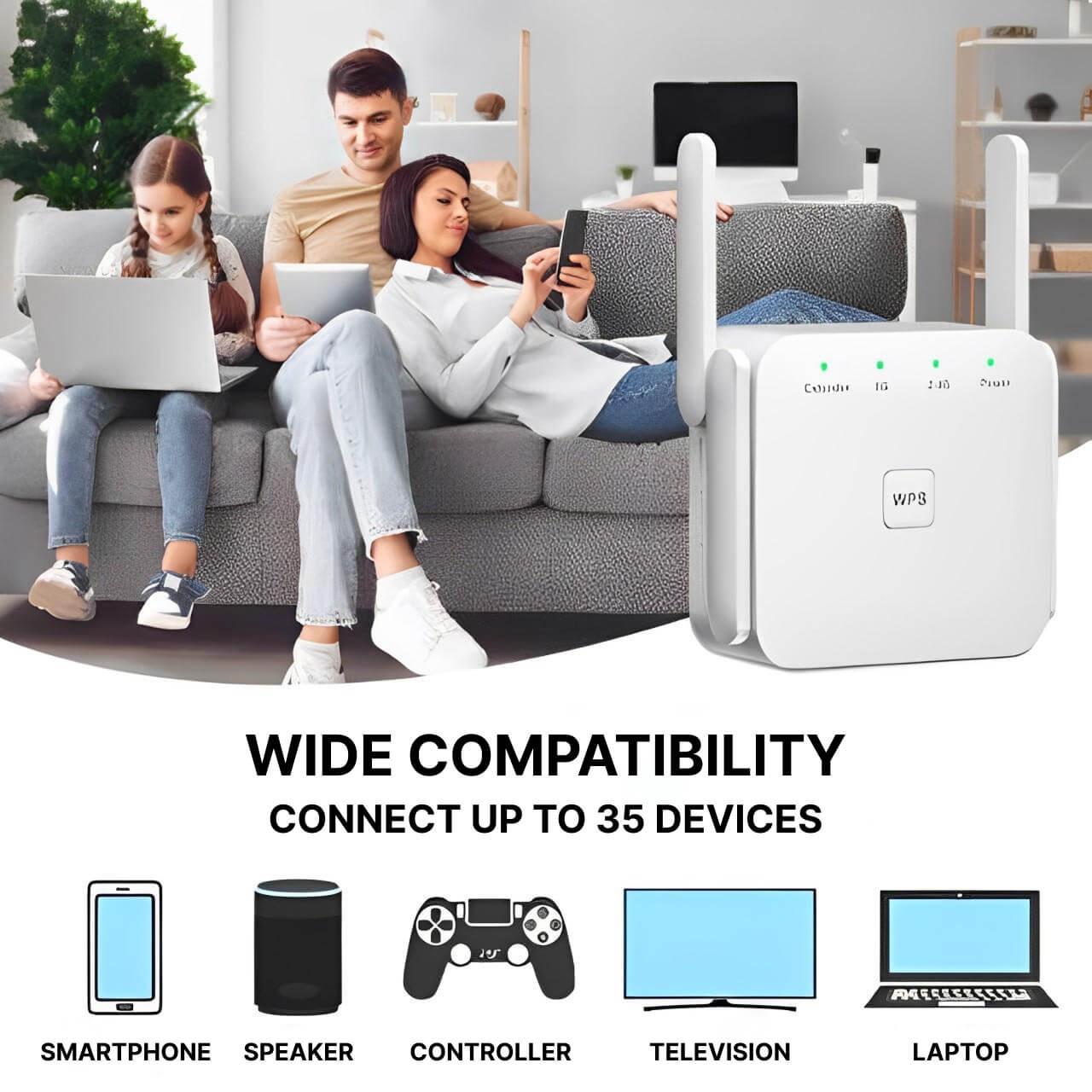 WiFi Range Extender with High-Gain Antennas and Gigabit LAN Port, Dual-Band Coverage