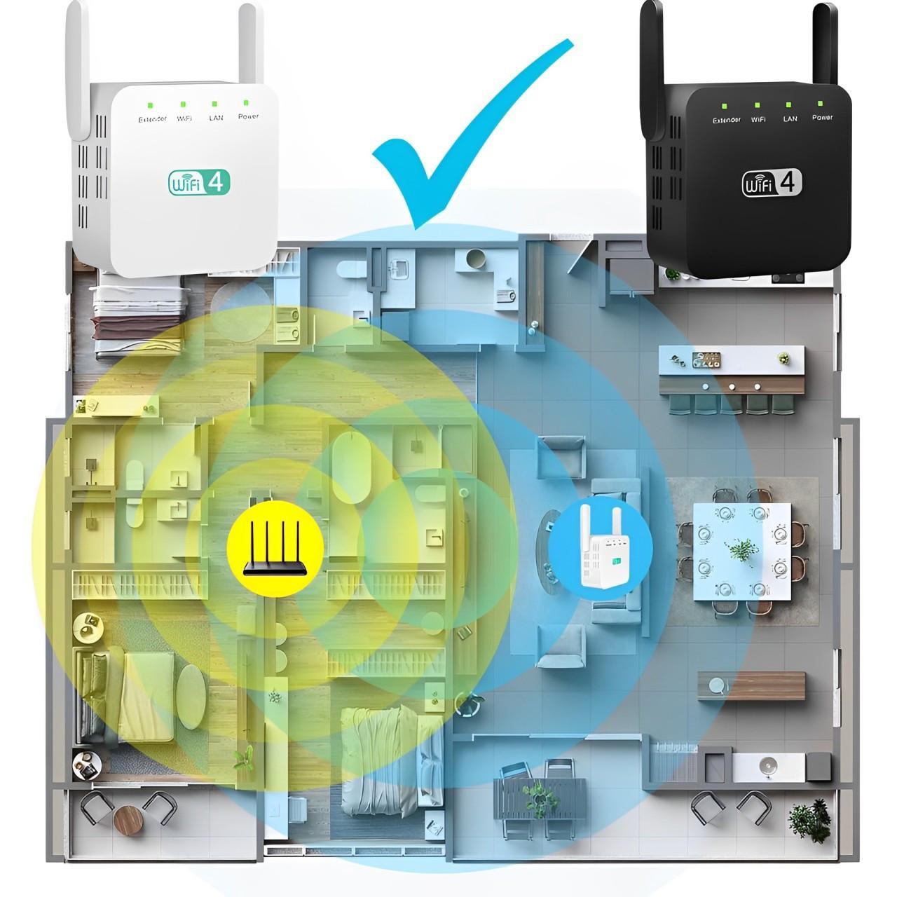 WiFi Range Extender with High-Gain Antennas and Gigabit LAN Port, Dual-Band Coverage