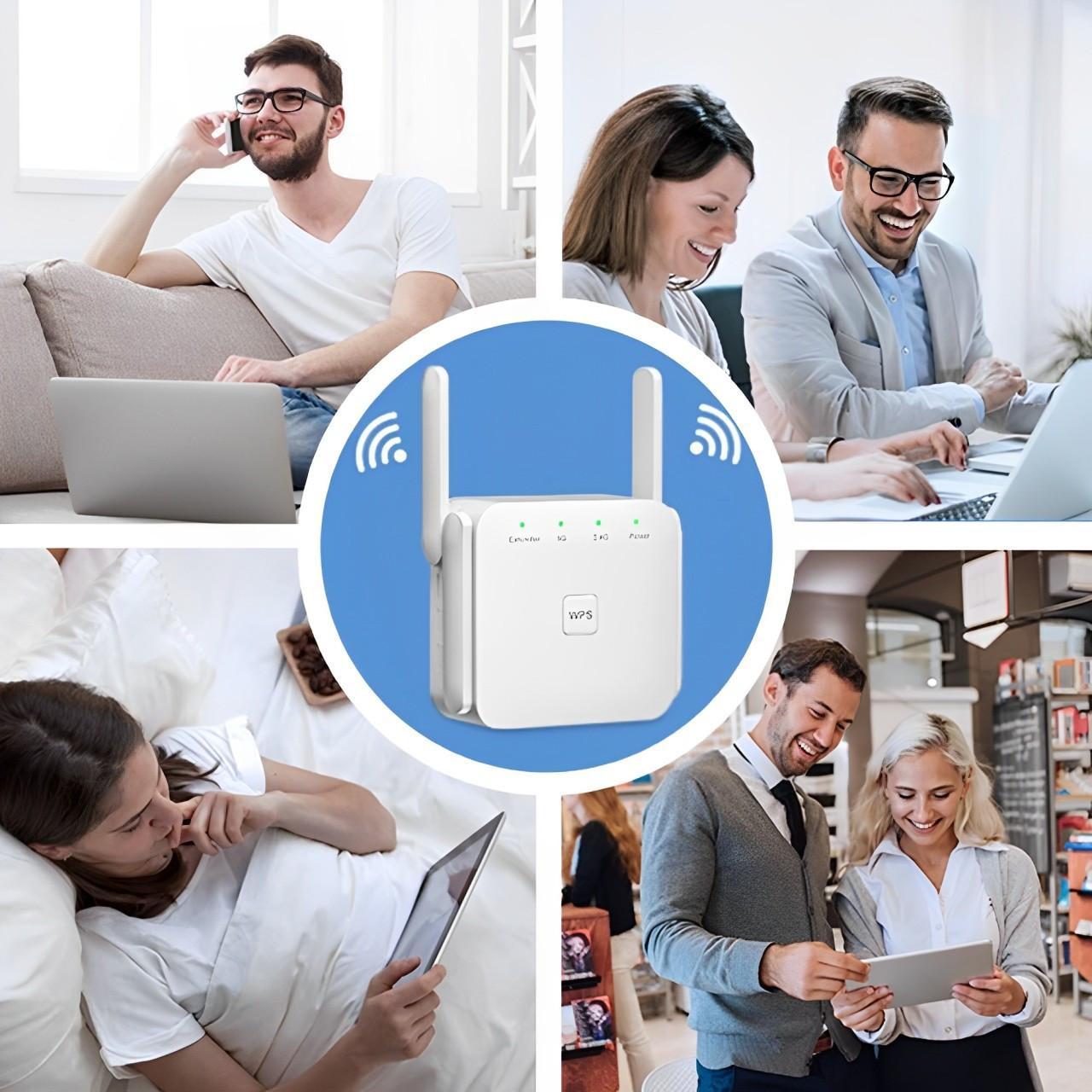 WiFi Range Extender with High-Gain Antennas and Gigabit LAN Port, Dual-Band Coverage