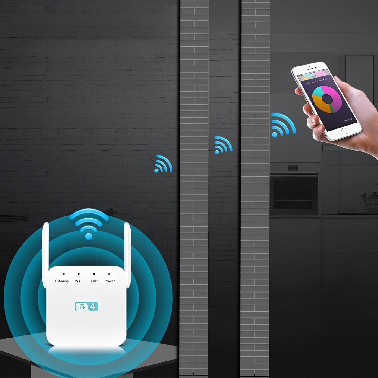 WiFi Range Extender with High-Gain Antennas and Gigabit LAN Port, Dual-Band Coverage