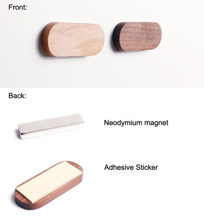 Magnetic Wooden Key Holder Wall Mount with Adhesive Backing and Oval  Design