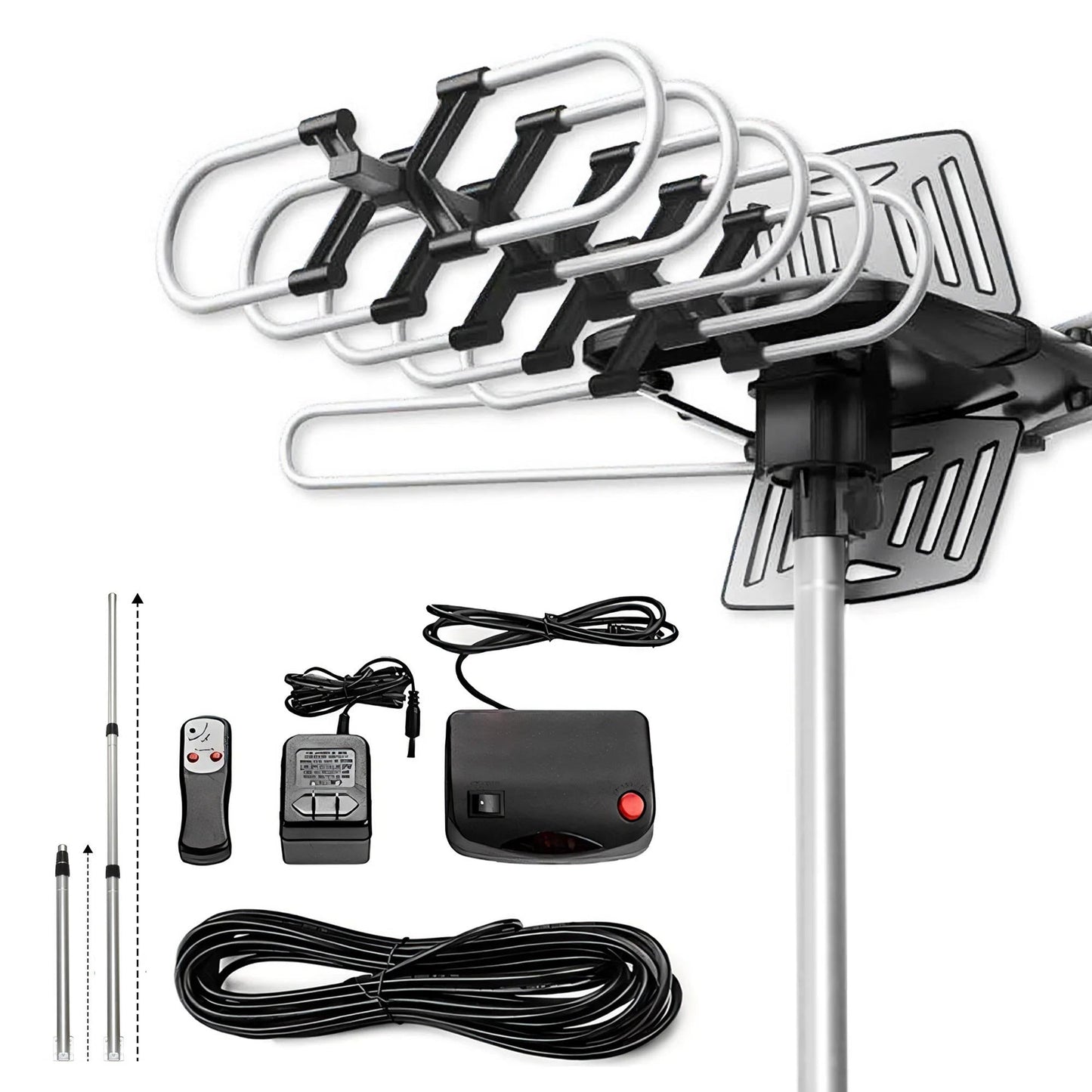 Motorized Outdoor TV Antenna with 360 Degree Rotation and Remote Control, 33ft Cable