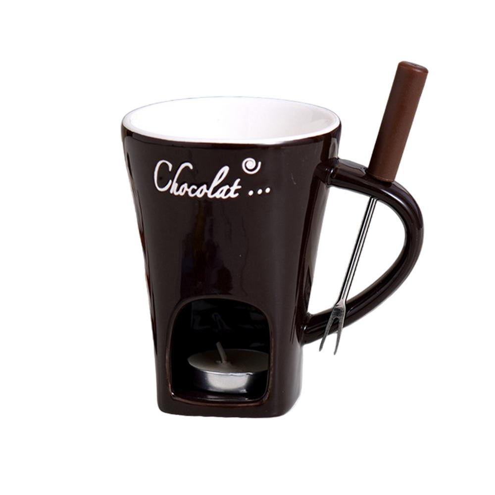 Chocolate Fondue Cup with Candle Holder and Stainless Steel Fork