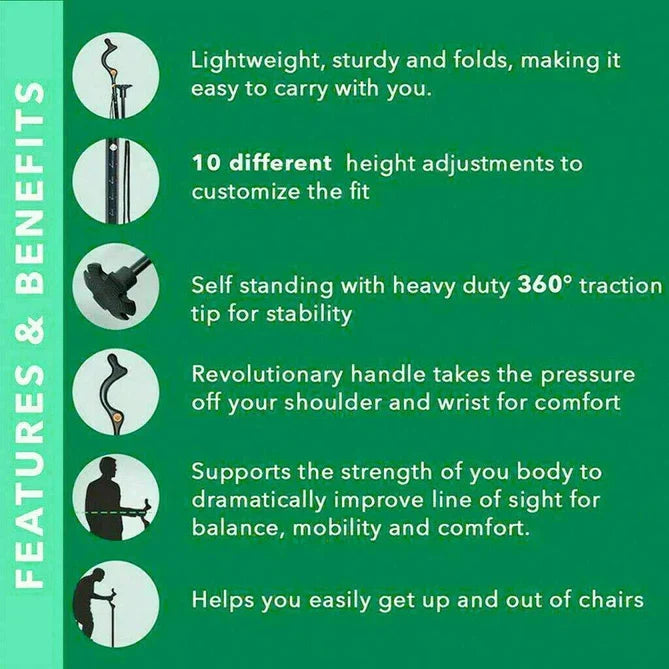 Adjustable Walking Stick with 12 Height Settings and 360-Degree Rotating Tip, 300lb Capacity