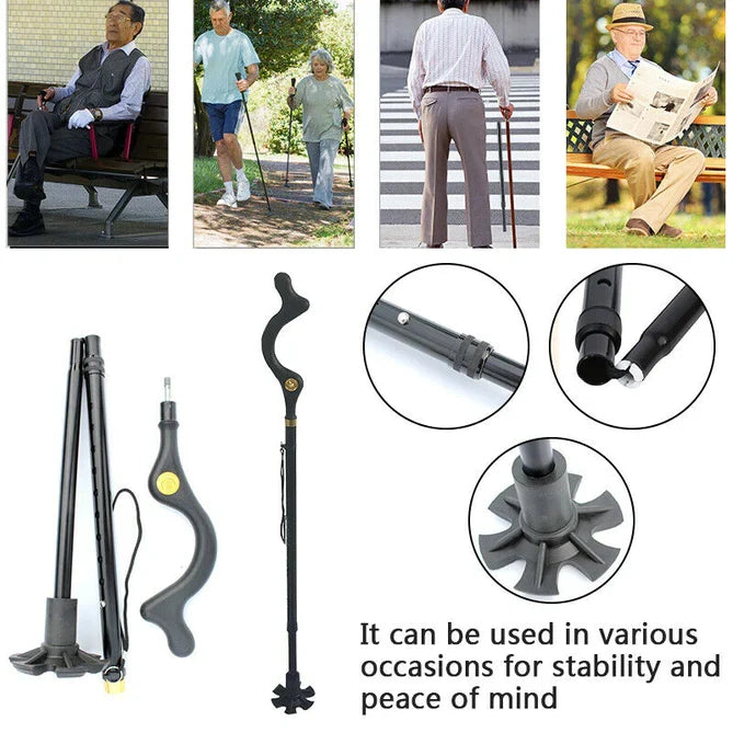 Adjustable Walking Stick with 12 Height Settings and 360-Degree Rotating Tip, 300lb Capacity