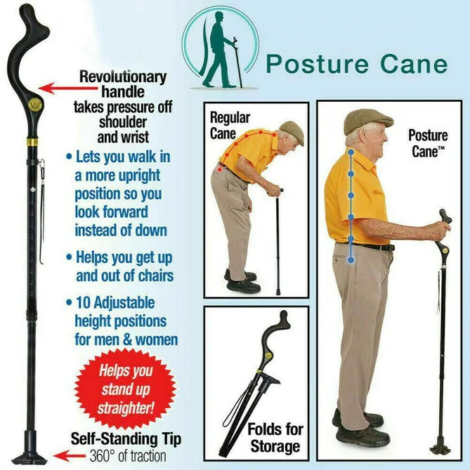 Adjustable Walking Stick with 12 Height Settings and 360-Degree Rotating Tip, 300lb Capacity