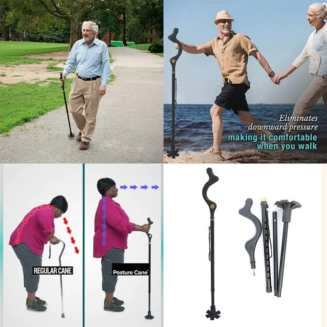 Adjustable Walking Stick with 12 Height Settings and 360-Degree Rotating Tip, 300lb Capacity