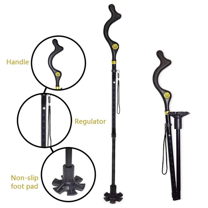 Adjustable Walking Stick with 12 Height Settings and 360-Degree Rotating Tip, 300lb Capacity