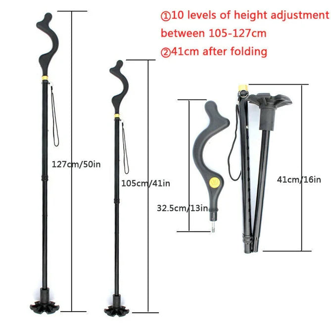 Adjustable Walking Stick with 12 Height Settings and 360-Degree Rotating Tip, 300lb Capacity