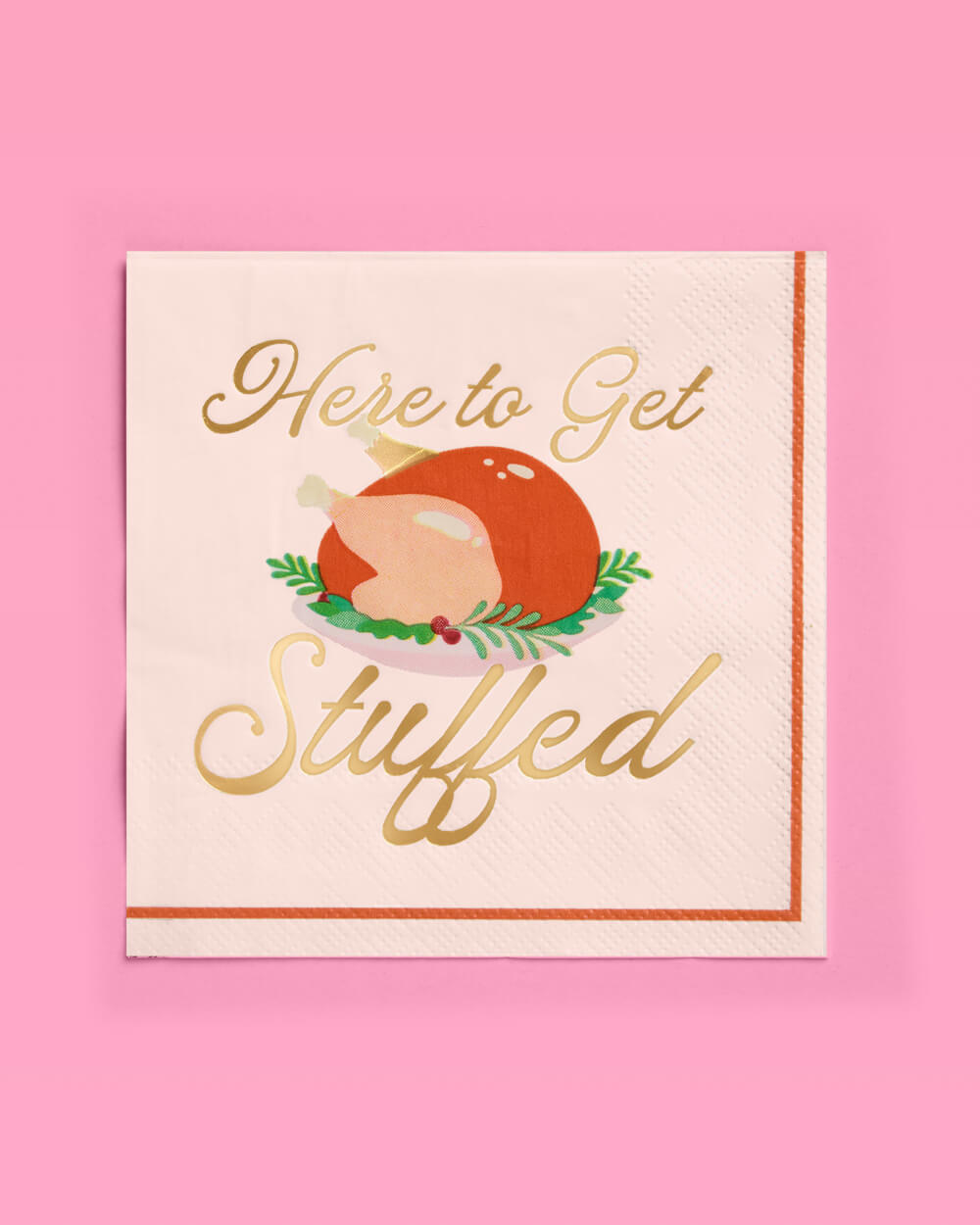 Turkey Cocktail Napkins with Gold Foil Accents and Cream Base, 50-Count Set
