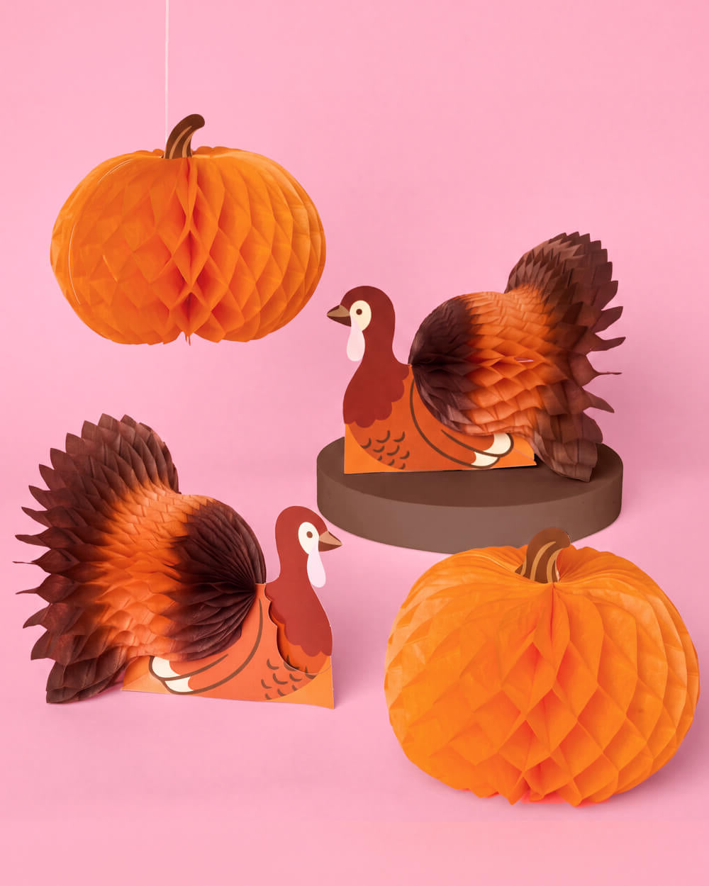 Paper Accordion Fall Decorations with Turkey and Pumpkin Designs, 4-Piece Set
