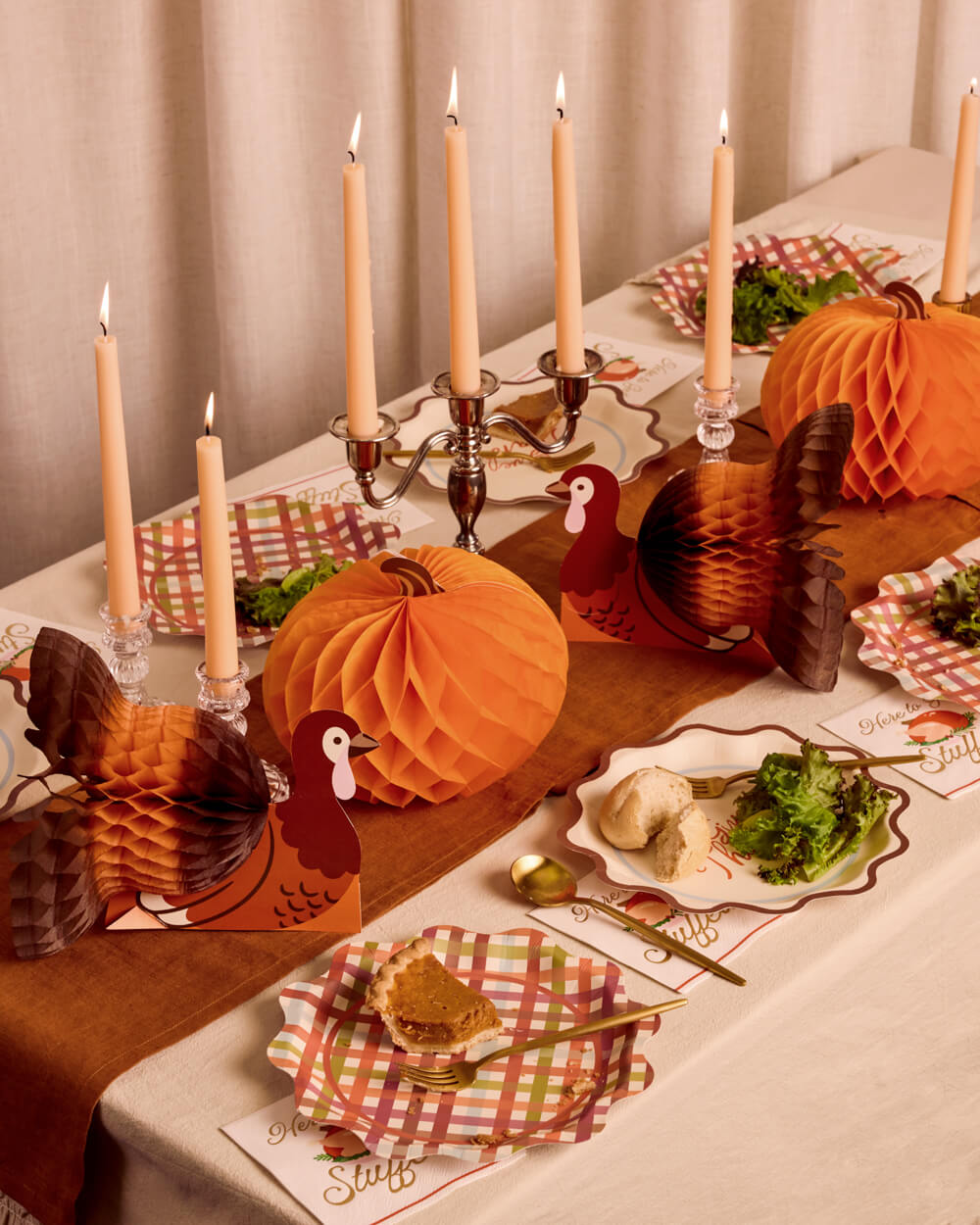 Paper Accordion Fall Decorations with Turkey and Pumpkin Designs, 4-Piece Set
