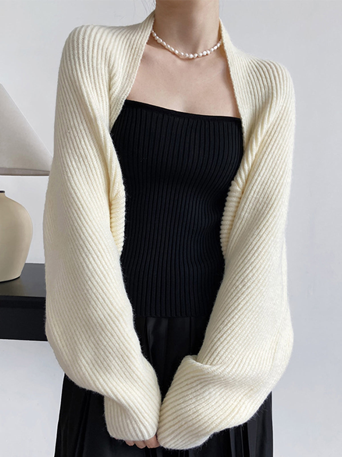 Knit Shrug Cardigan with Shift Fit and Full Sleeve Coverage