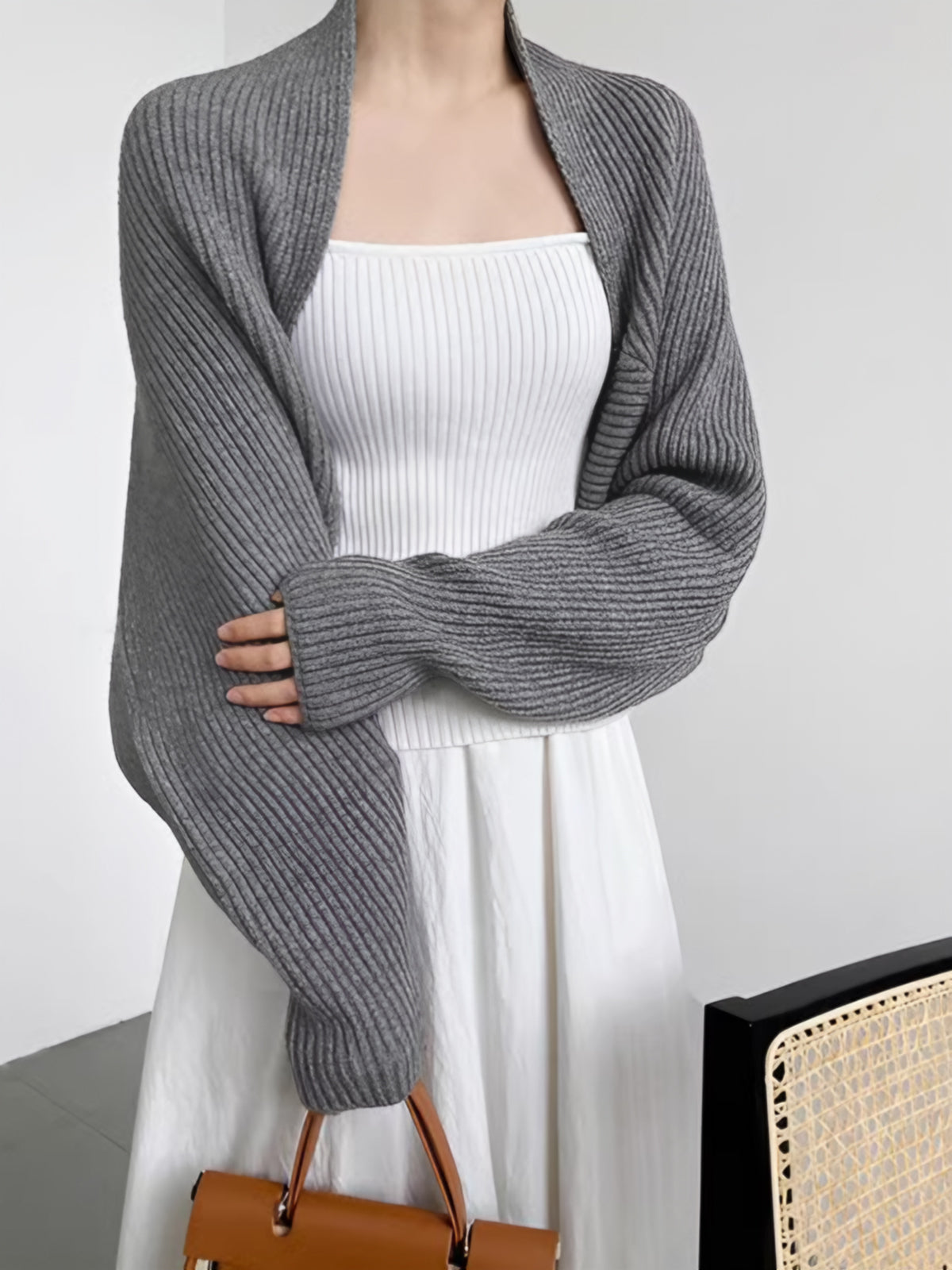 Knit Shrug Cardigan with Shift Fit and Full Sleeve Coverage