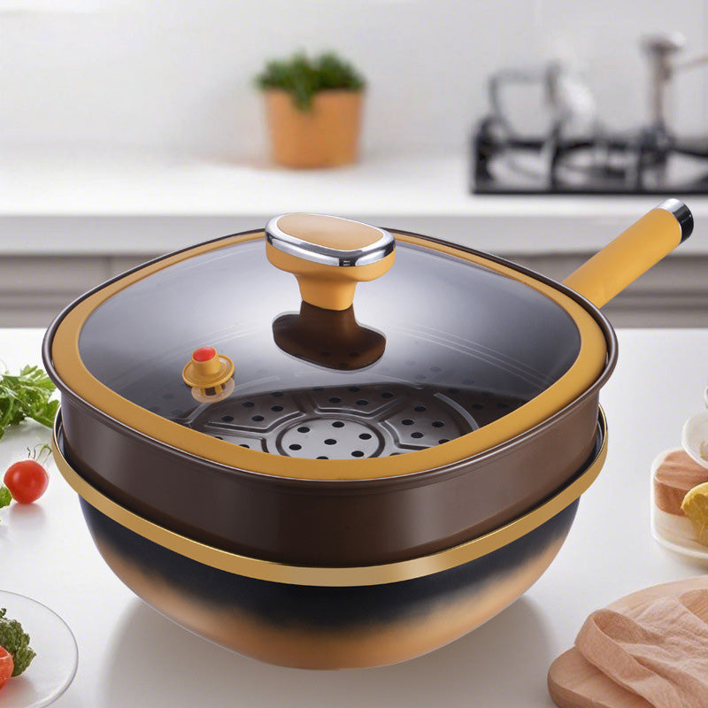 Nonstick Titanium Ceramic Pot with Iron Core Base and Glass Lid, 30cm