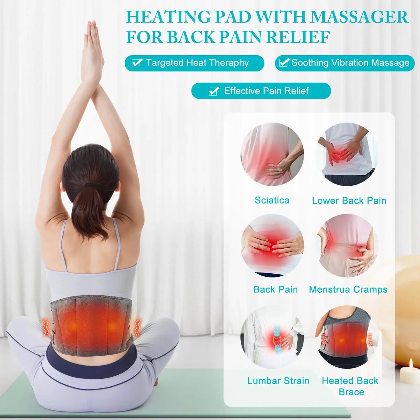 Cordless Lower Back Massager with Infrared Heat and Vibration, Digital Display