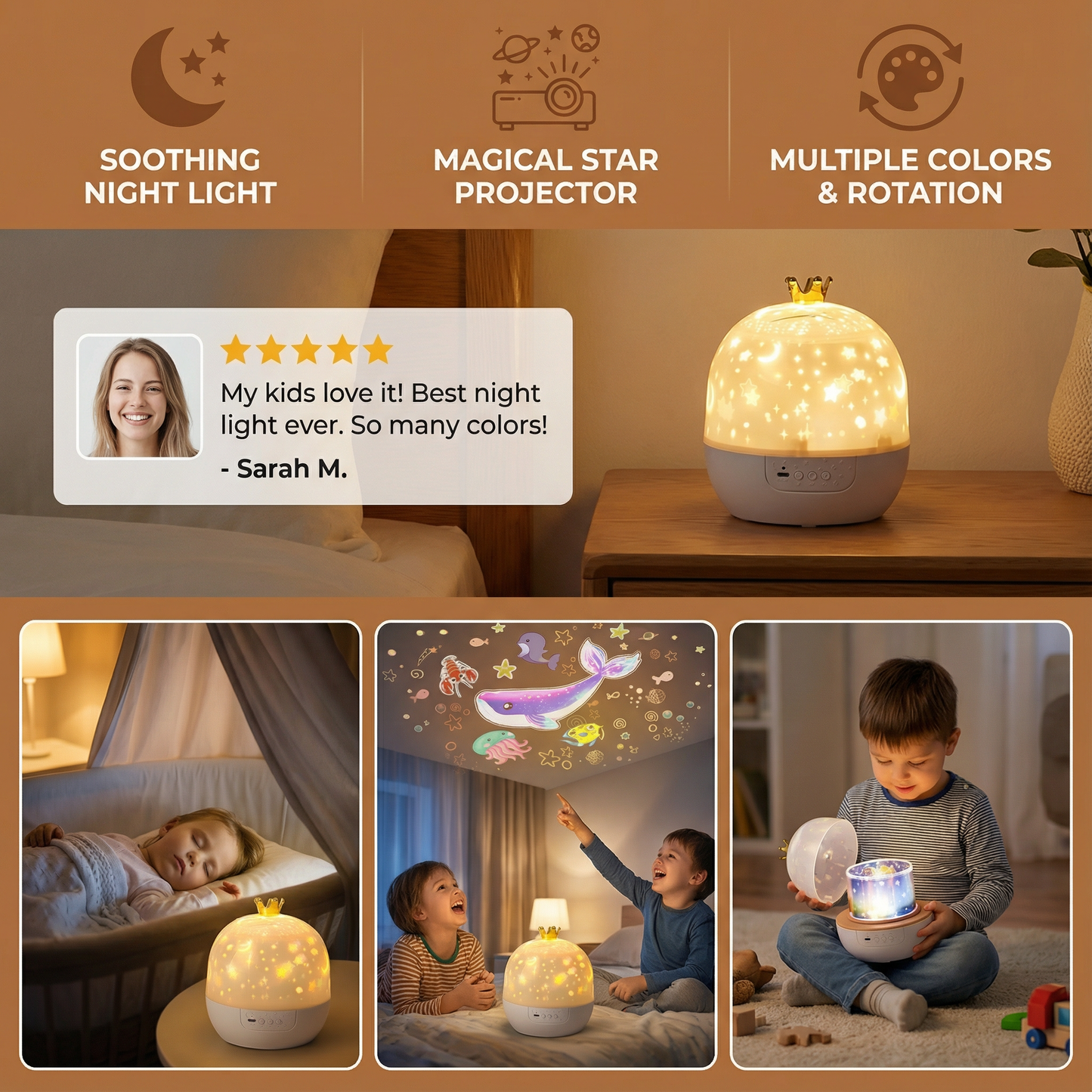 Ceiling Projector Night Light with Built-In Speaker and Interchangeable Films