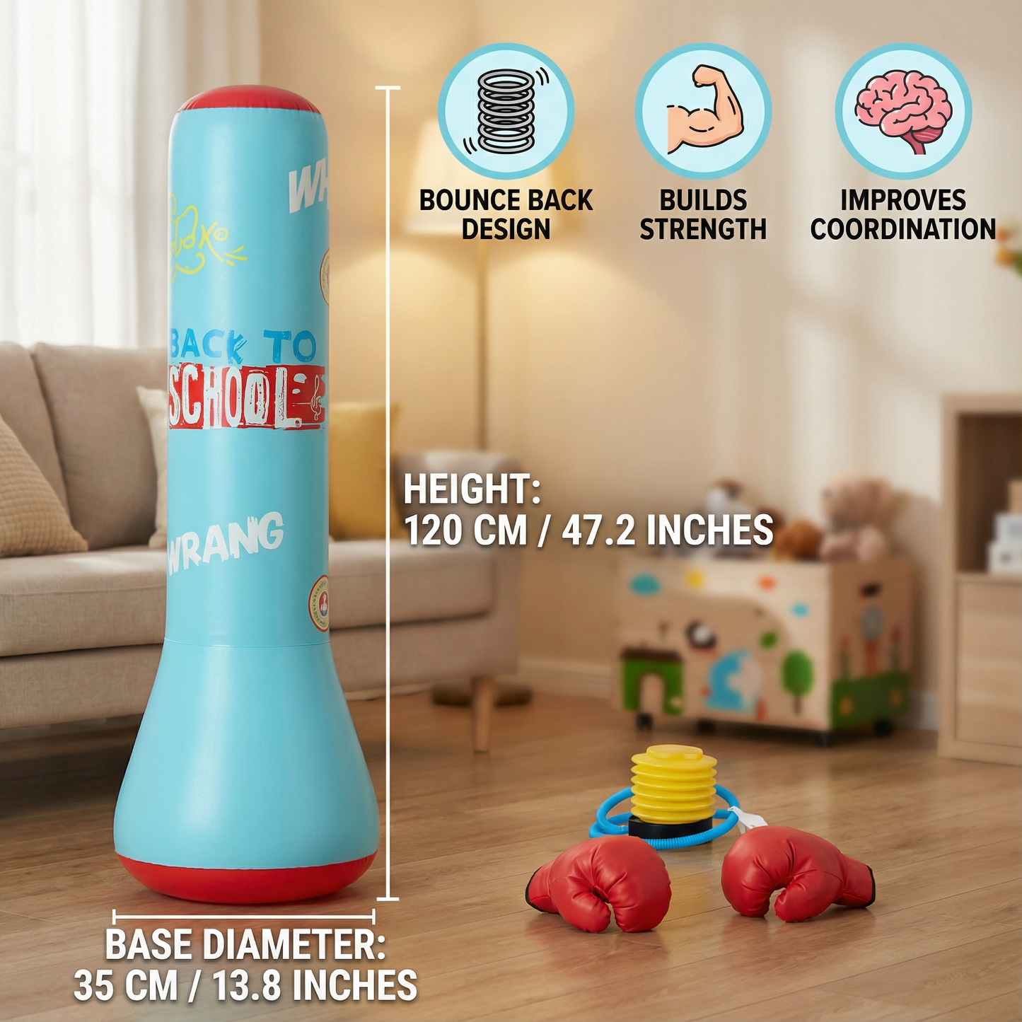 Inflatable Punching Bag for Kids with Water-Filled Base and Self-Righting Design
