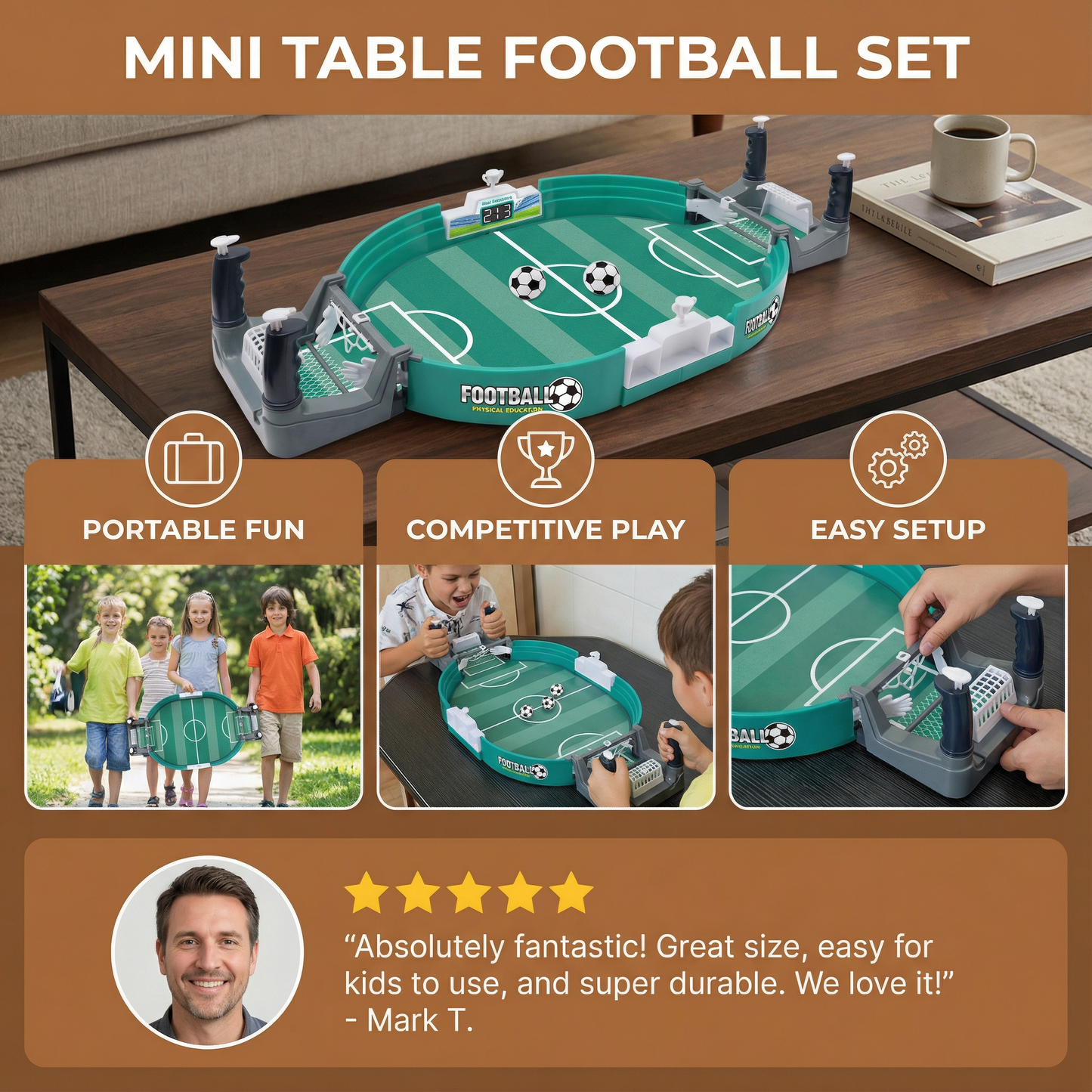 Tabletop Football Game with Slider Control and Built-in Scoreboard