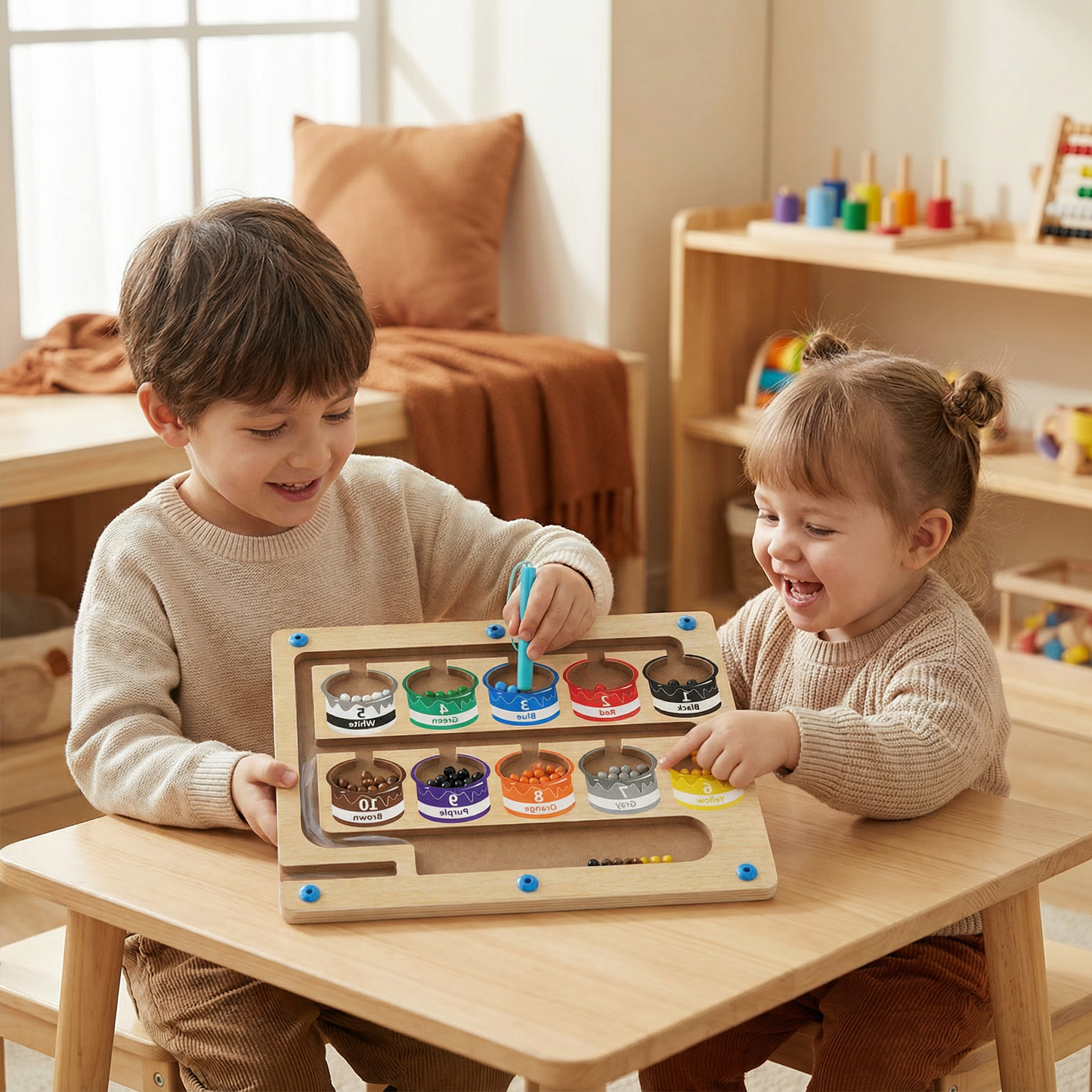 Magnetic Bead Maze Board with Color Sorting and Counting Activities